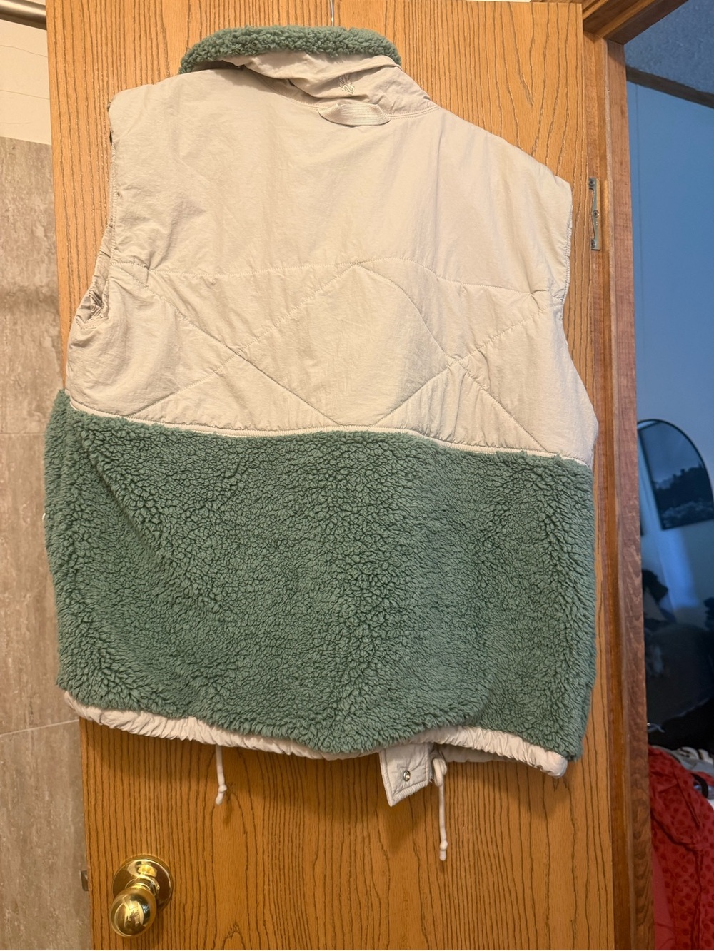 FP Movement by Free People Two-Tone Cream and Sage Green Sherpa Vest - Picture 2 of 3